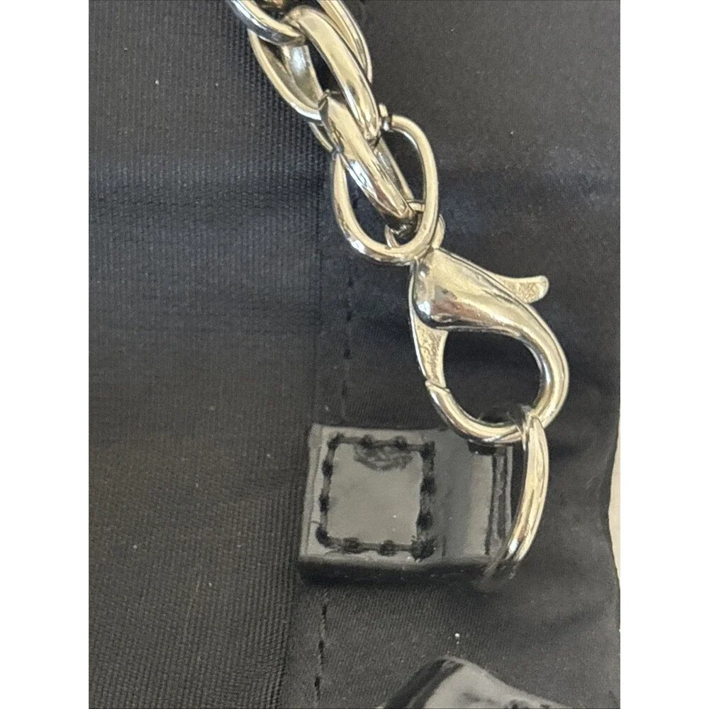White House Black Market Black Satin Twist Front Evening Clutch w/Silver Chain - Picture 10 of 16